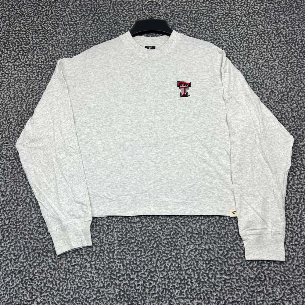 Texas Tech Red Raiders Shirt Women Medium Gray Fanatics Long Sleeve Crop Top New